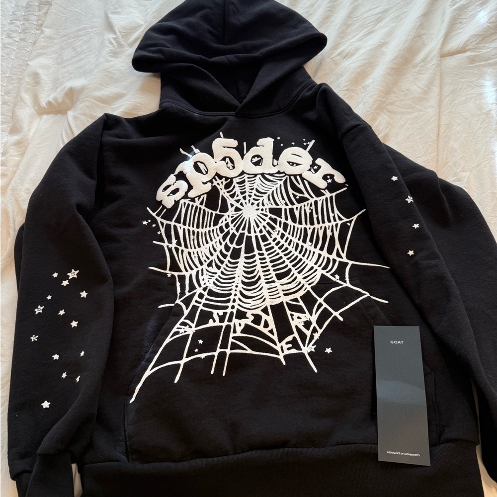 Black Hoodie with White Spider Web Design